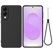 Samsung Galaxy S25 Edge Vloeibare siliconen hoesje met polsbandje - Zwart