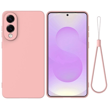 Samsung Galaxy S25 Edge Vloeibare siliconen hoesje met polsbandje - Roze