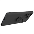 Samsung Galaxy S22 Ultra 5G vloeibaar siliconen hoesje met ringhouder - zwart