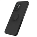 Xiaomi Redmi Note 10 Pro vloeibare siliconen hoes met ringhouder - zwart