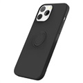 iPhone 13 Pro Max vloeibaar siliconen hoesje met ringhouder - zwart