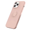 iPhone 13 Pro Max vloeibaar siliconen hoesje met ringhouder - roze