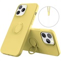 iPhone 13 Pro Max vloeibaar siliconen hoesje met ringhouder - geel