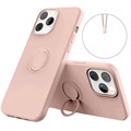 iPhone 13 Pro vloeibaar siliconen hoesje met ringhouder - roze
