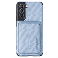 Samsung Galaxy S21 FE 5G Magnetisch Hoesje met Kaarthouder - Koolstofvezel - Blauw