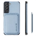 Samsung Galaxy S21 FE 5G Magnetisch Hoesje met Kaarthouder - Koolstofvezel - Blauw