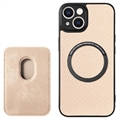 iPhone 15 Magnetic Case with Card Holder - Carbon Fiber - Khaki