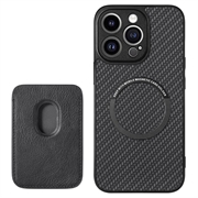 iPhone 15 Pro Magnetic Case with Card Holder - Carbon Fiber