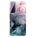 Marmerpatroon Gegalvaniseerd IMD Samsung Galaxy S21 FE 5G TPU Hoesje - Grijs / Roze