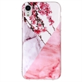 iPhone XR Marmerpatroon IMD TPU Hoesje - Roze Bloemen