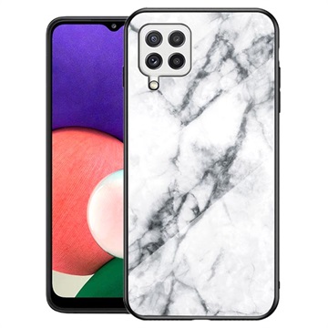 Marble Series Samsung Galaxy A22 4G Gehard Glas Case - Wit