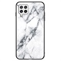 Marble Series Samsung Galaxy A22 4G Gehard Glas Case - Wit