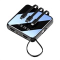 Mini Powerbank 10000mAh - 2x USB, Lightning, USB-C, MicroUSB - Zwart