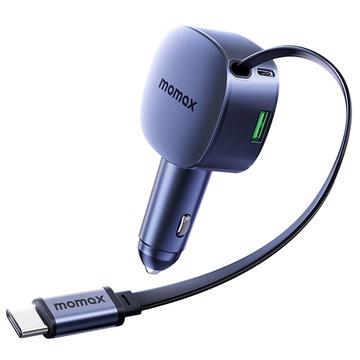 Momax 60W Autolader met Intrekbare USB-C Kabel - Donkergrijs