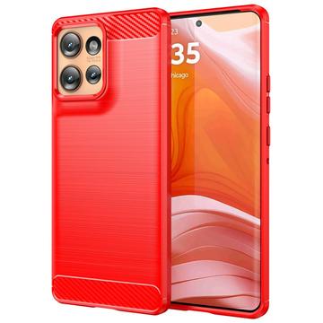 Motorola Edge 50 Geborsteld TPU Hoesje - Koolstofvezel - Rood