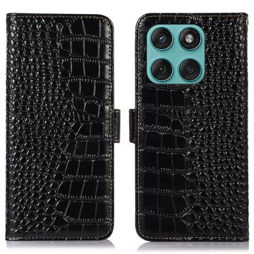 Motorola Edge 60 Fusion Crocodile Series Wallet Leren Hoesje met RFID - Zwart