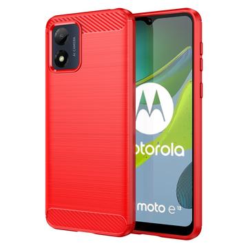 Motorola Moto E13 Geborsteld TPU Hoesje - Koolstofvezel (Geopende verpakking - Uitstekend) - Rood