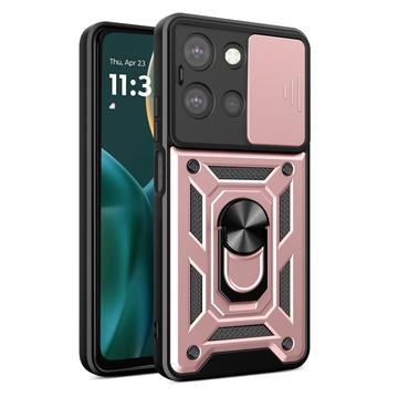 Motorola Moto G (2025) Roterende ring hybride hoesje met camera schild - Rose Gold