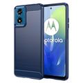 Motorola Moto G04/G24 Geborsteld TPU Hoesje - Koolstofvezel - Blauw