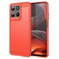 Motorola Moto G15 Geborsteld TPU Hoesje - Koolstofvezel - Rood