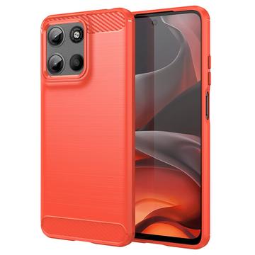 Motorola Moto G15 Geborsteld TPU Hoesje - Koolstofvezel - Rood