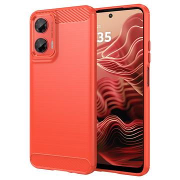 Motorola Moto G35 Geborsteld TPU Hoesje - Koolstofvezel - Rood