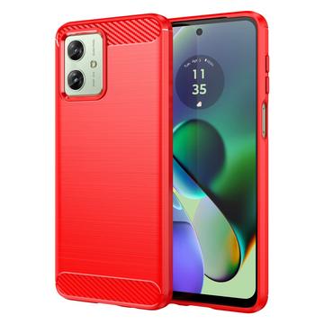 Motorola Moto G54 Geborsteld TPU Hoesje - Koolstofvezel - Rood