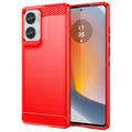 Motorola Moto G85/S50 Neo Geborsteld TPU Hoesje - Koolstofvezel - Rood