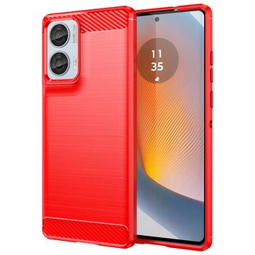 Motorola Moto G85/S50 Neo Geborsteld TPU Hoesje - Koolstofvezel - Rood