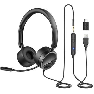 NEW BEE H360 Telefoon Headset Op Oor 3,5 mm / USB Bedrade Noise Cancelling Microfoon met Mic voor Computer PC Laptop Stereo