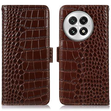 OnePlus 13 Crocodile Series Wallet Leren Hoesje met RFID - Bruin
