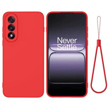 OnePlus Nord 5 Vloeibare siliconen hoesje met polsbandje - Rood