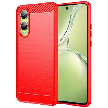 OnePlus Nord CE4 Lite/Oppo K12x Geborsteld TPU Hoesje - Koolstofvezel - Rood