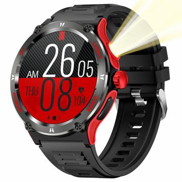 Waterdicht outdoor Smartwatch KT76 met kompas, zaklamp - 1.53" - Rood / Zwart