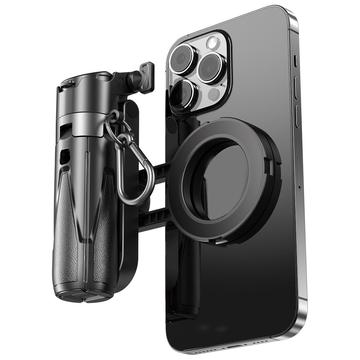 P15-C 2-in-1 magnetische selfiestick en statief met RGB-licht - Zwart