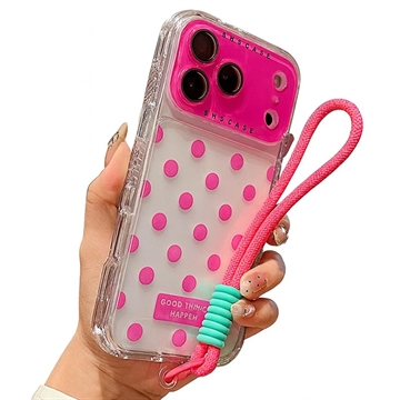 iPhone 17 Pro Max PC / TPU hoesje met lensfolie & riem - Polka Dot - Hot Pink