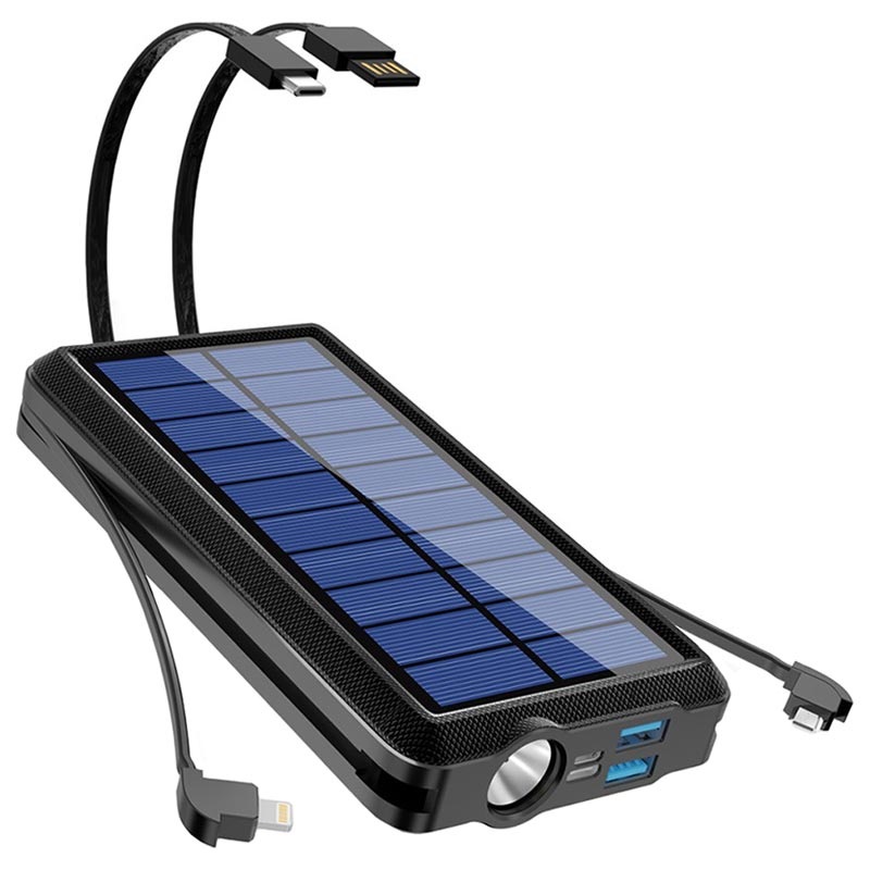 Barry uitslag huisvrouw Psooo PS-158 Draadloze Solar Powerbank met Zaklamp - 10000mAh - Zwart