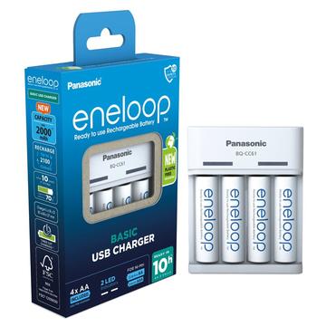 Panasonic Eneloop BQ-CC61 USB Batterijlader met 4x AA oplaadbare batterijen