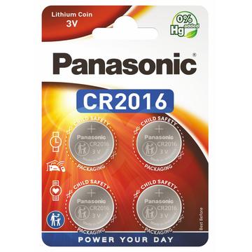 Panasonic Mini CR2016 Lithium Munt Batterijen - 4 stuks.
