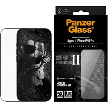 iPhone 17/16 Pro PanzerGlass Ceramic II Protection Ultra-Wide Fit EasyAligner Screenprotector - 9H - Zwarte rand