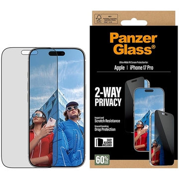 iPhone 17 Pro PanzerGlass Ultra-Wide Fit EasyAligner 2-Way Privacy Glazen Screenprotector - 9H - Zwarte rand