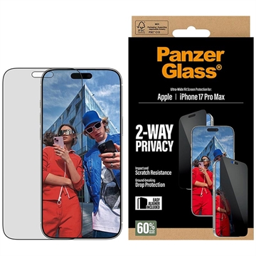 iPhone 17 Pro Max PanzerGlass Ultra-Wide Fit EasyAligner 2-Way Privacy Glazen Screenprotector - 9H - Zwarte rand