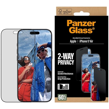 iPhone Air PanzerGlass Ultra-Wide Fit EasyAligner 2-Way Privacy Glazen Screenprotector - 9H - Zwarte rand