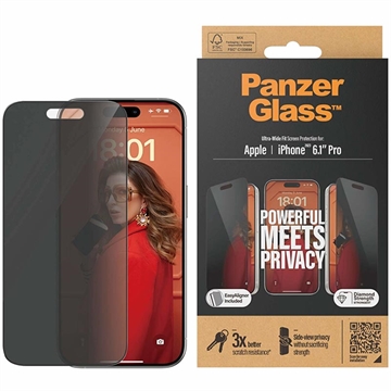 iPhone 15 Pro PanzerGlass Ultra-Wide Fit Privacy EasyAligner Screenprotector - Zwarte Rand