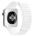 Apple Watch Series 7/SE/6/5/4/3/2/1 Premium Leren Band - 45mm/44mm/42mm - Wit