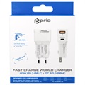Prio Fast Charge World Travel Adapter met USB-A, USB-C - 20W - Wit
