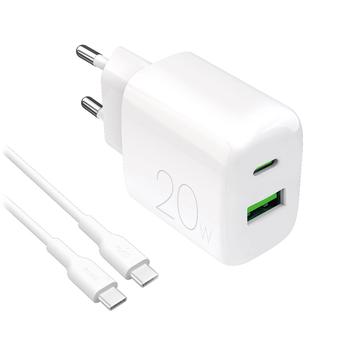 Puro Prolite 20W dual-poorts oplader met USB-C kabel - Wit