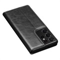 Qialino Classic Samsung Galaxy S21 Ultra 5G Wallet Leren Hoesje - Zwart