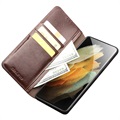 Qialino Classic Samsung Galaxy S21 Ultra 5G Wallet Leren Hoesje - Bruin