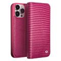 Qialino iPhone 15 Pro Max Wallet Leren Hoesje - Krokodil - Hot Pink